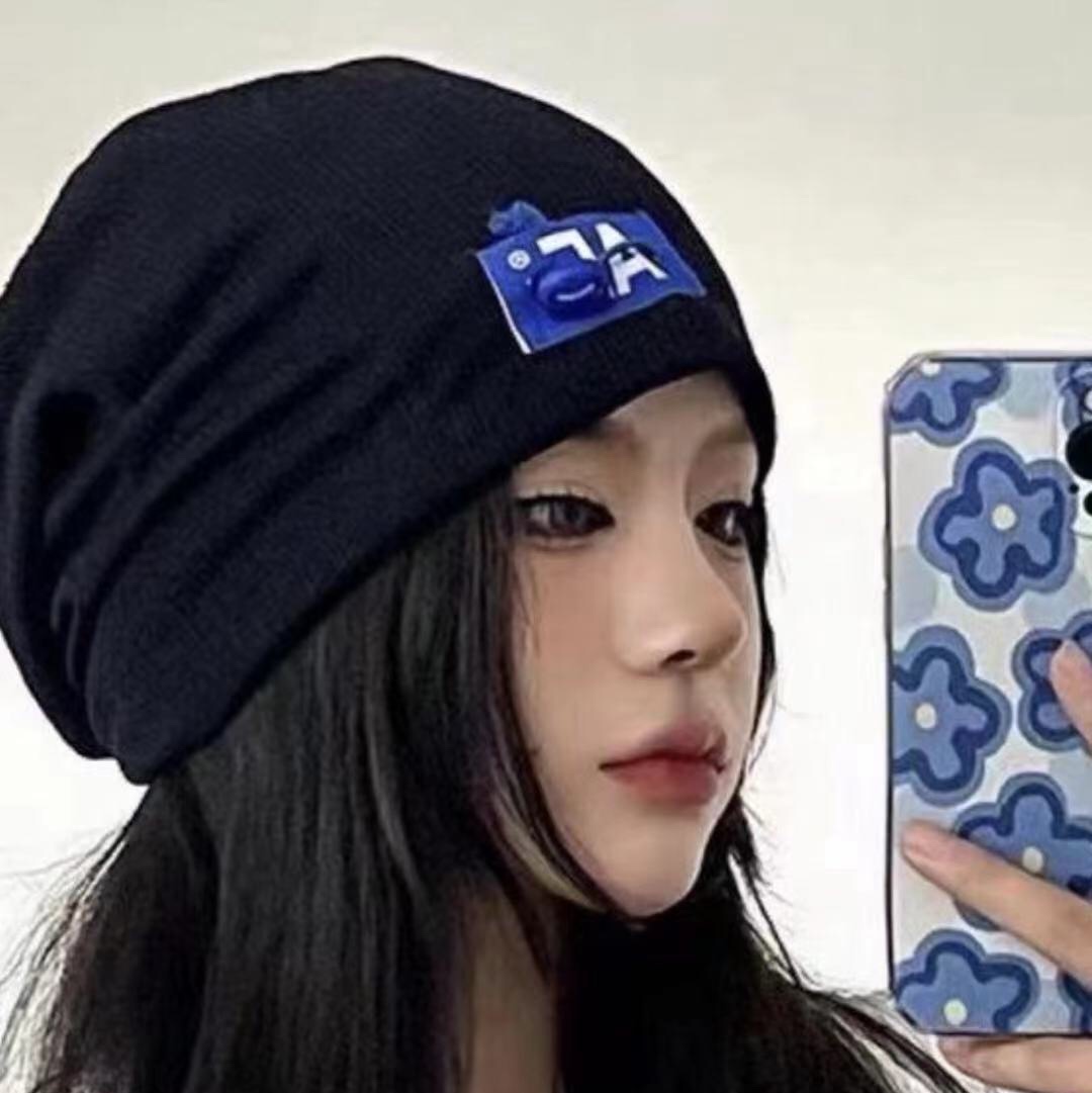 A popular streetwear hat for women, a versatile woolen hat for autumn and winter, a thin headpiece hat, a Korean style trendy Japanese style knitted pile hat for men 003