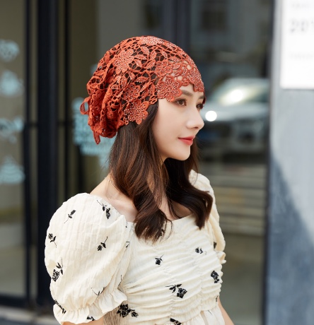 Hat Girl Spring and Autumn Korean Lace Flower Headscarf Hat, fashionable, casual and versatile headscarf hat, bald hat, thin postpartum hat 001 detail image 2