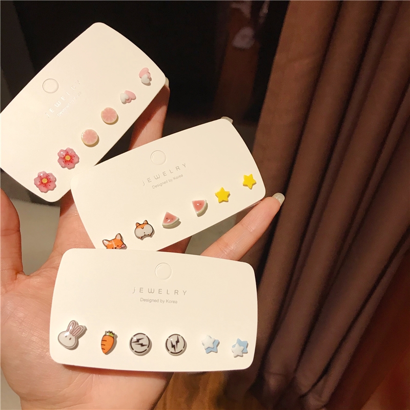 S925银针陶瓷耳钉套装夏季小巧精致可爱ins耳骨钉学生耳环女图