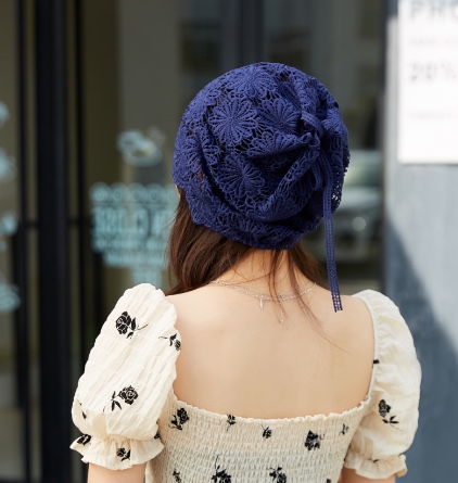 Hat Girl Spring and Autumn Korean lace flower headscarf Hat, fashionable, casual and versatile headscarf hat, bald hat, thin postpartum hat 007 detail image 5