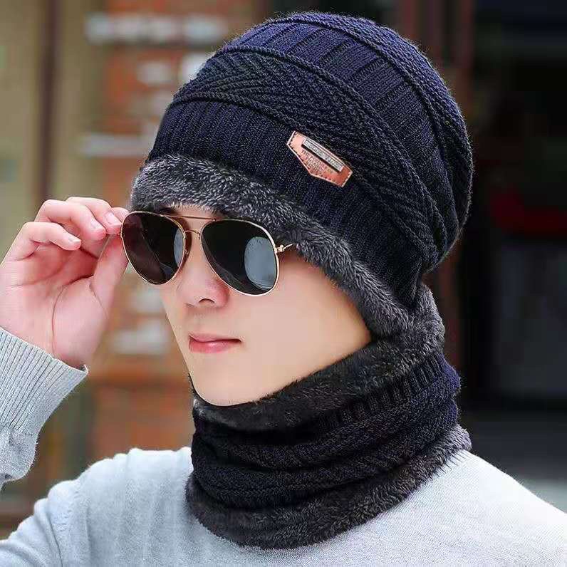 Autumn and winter outdoor windproof woolen hats for men and women, thickened with fleece for warmth, scarves and pullover, youth knitted hat 009