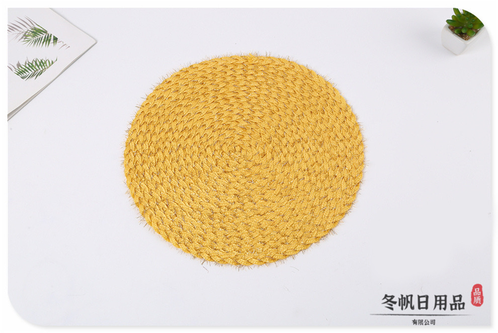 Factory direct sales in stock, multiple colors available, woven process gold and silver wire heat insulation table MATS, round waterproof and oil-proof pan MATS detail image 13