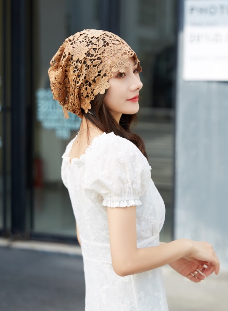 Hat Girl Spring and Autumn Korean Lace Flower Headscarf Hat, fashionable, casual and versatile headscarf hat, bald hat, thin postpartum hat 001 detail image 1