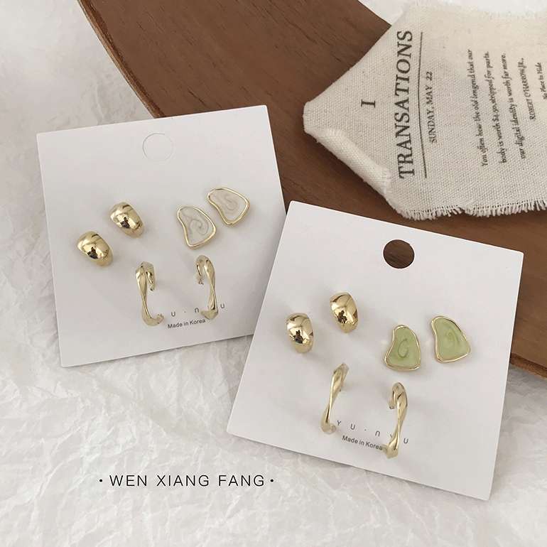 3 pairs of earrings 2019 New trendy set, cold style stud earrings, versatile and elegant Korean simple earrings Specification image