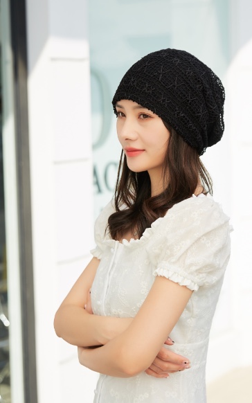 "Hat Girl Spring and Autumn Korean Lace Flower headscarf Hat, fashionable, casual and versatile headscarf hat, bald hat, thin postpartum hat 010. detail image 6