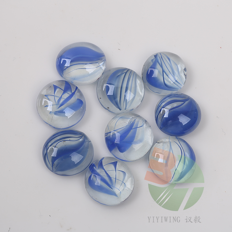 500克17-20mm透明兰八瓣扁珠 1.7cm-2.0cm彩色蓝花片大理石玻璃珠 花瓣棋子玩具 鱼缸装饰 彩色异形块
