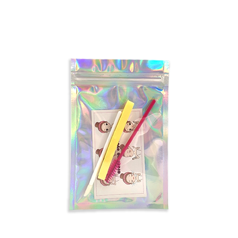彩虹镭射自封袋美睫售后卡包装袋补睫卡塑料袋透明小密封袋子精致8X12