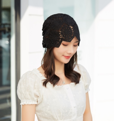 Hat Girl Spring and Autumn Korean lace flower headscarf Hat, fashionable, casual and versatile headscarf hat, bald hat, thin postpartum hat 007 Application Scenario