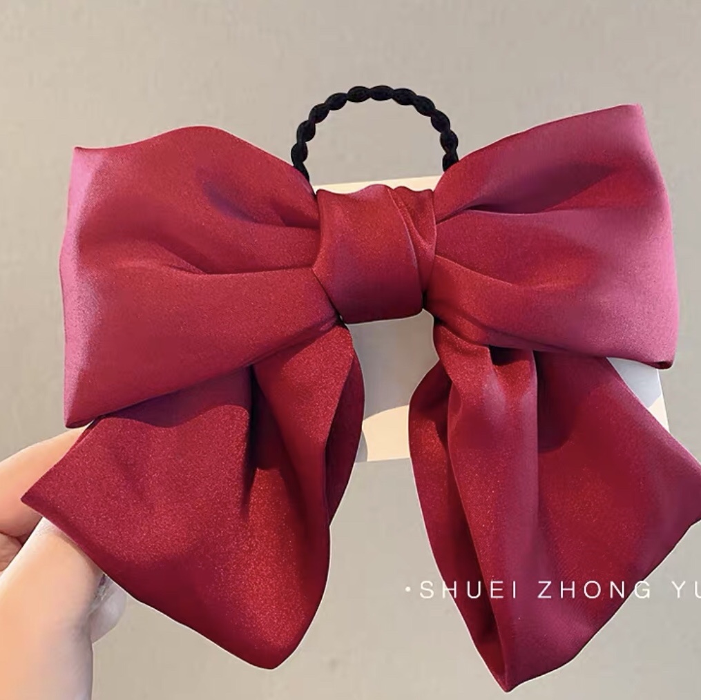 Red big bow hair tie Hair tie Hair tie ponytail net red decorative head tie women's ins leather band hair
