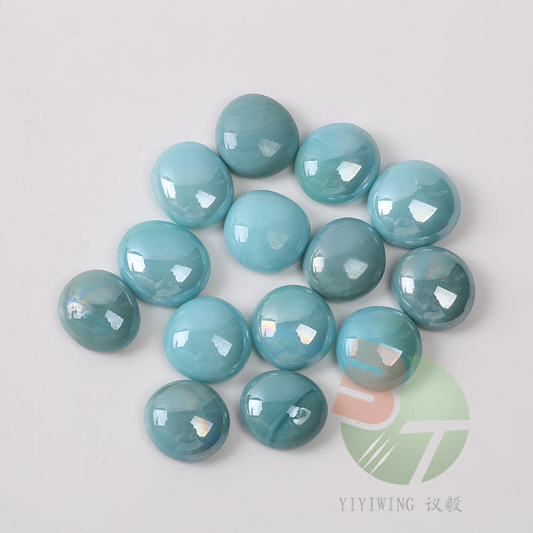 500克17-20mm瓷海兰扁珠 1.7cm-2.0cm奶油瓷天兰色大理石玻璃珠 浅蓝瓷棋子玩具 鱼缸装饰 彩色异形块