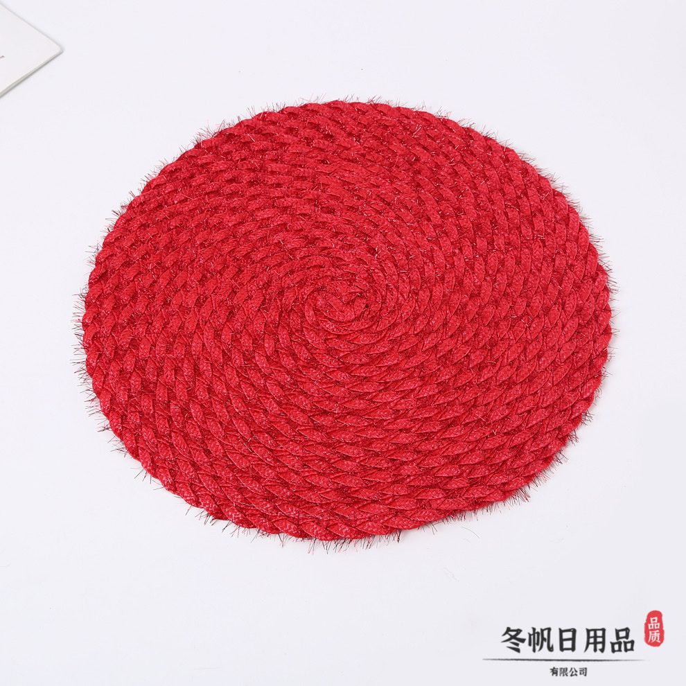 Factory direct sales in stock, multiple colors available, woven process gold and silver wire heat insulation table MATS, round waterproof and oil-proof pan MATS detail image 2