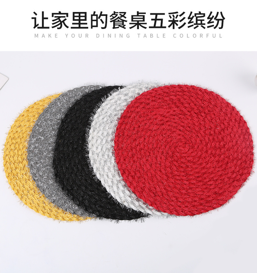 Factory direct sales in stock, multiple colors available, woven process gold and silver wire heat insulation table MATS, round waterproof and oil-proof pan MATS detail image 6