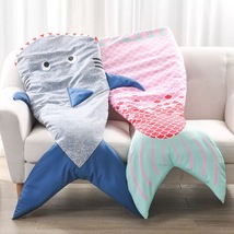 睡袋冬季加厚充棉三层美人鱼毯珊瑚绒填充棉鲨鱼美人鱼毯子定做55*142CM