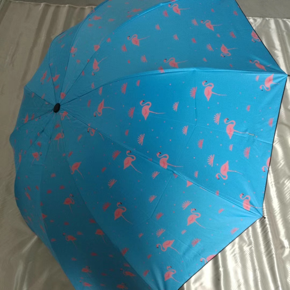 T1885黑胶火烈鸟商务伞晴雨伞折叠伞两用太阳伞遮阳伞防紫外线伞女士伞