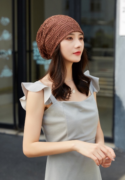 "Hat Girl Spring and Autumn Korean Lace Flower headscarf Hat, fashionable, casual and versatile headscarf hat, bald hat, thin postpartum hat 010. detail image 3