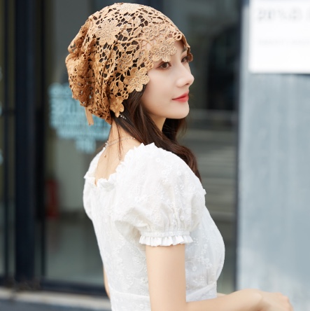 Hat Girl Spring and Autumn Korean Lace Flower Headscarf Hat, fashionable, casual and versatile headscarf hat, bald hat, thin postpartum hat 001