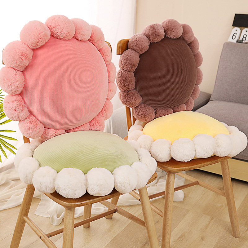 Round seat cushion, thickened office seat cushion for long sitting, tatami student chair seat cushion, stool cushion, chair cushion, rabbit fur ball Item Picture