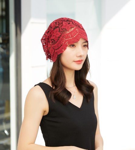 "Hat Girl Spring and Autumn Korean Lace Flower Headscarf Hat, fashionable, casual and versatile headscarf hat, bald hat, thin postpartum hat 006. detail image 7