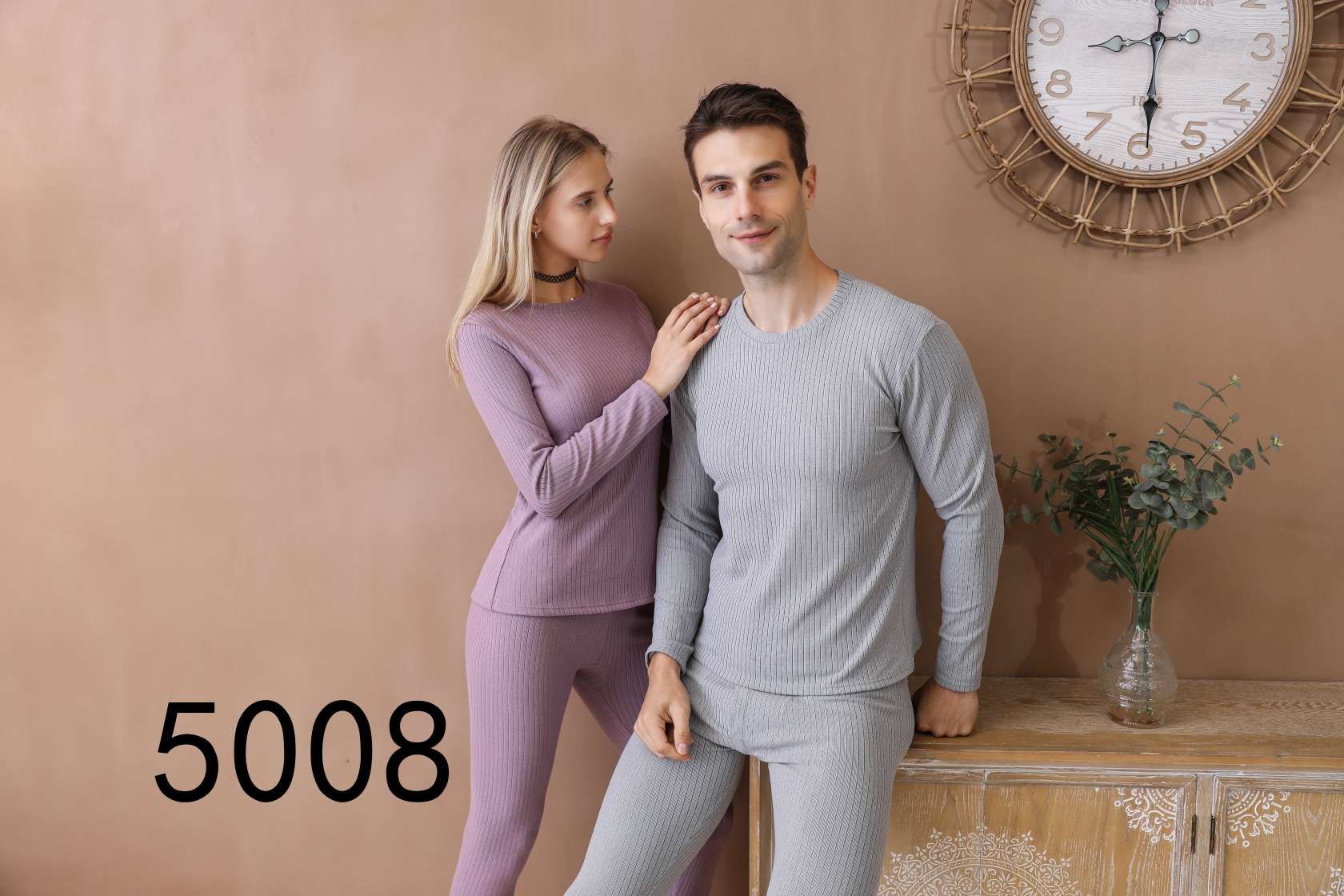 Cationic Solid Color Jacquard Long Johns Big Underwear Set Item Picture