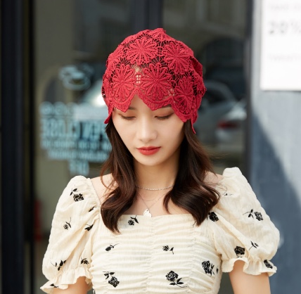 Hat Girl Spring and Autumn Korean lace flower headscarf Hat, fashionable, casual and versatile headscarf hat, bald hat, thin postpartum hat 007 detail image 2