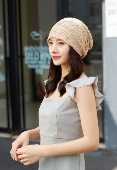 "Hat Girl Spring and Autumn Korean Lace Flower headscarf Hat, fashionable, casual and versatile headscarf hat, bald hat, thin postpartum hat 010. detail image 1