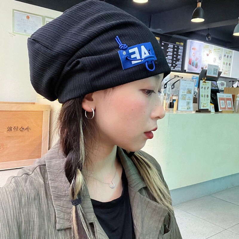 A popular streetwear hat for women, a versatile woolen hat for autumn and winter, a thin headpiece hat, a Korean style trendy Japanese style knitted pile hat for men 003 Specification image