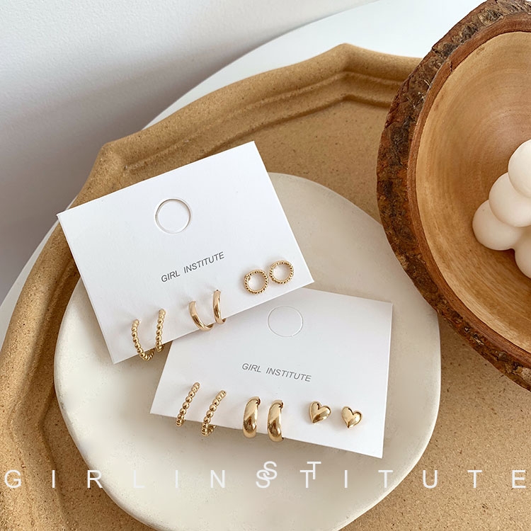 Cold style circle earrings women's set, 2021 new trendy Korean style, internet-famous simple and small stud earrings