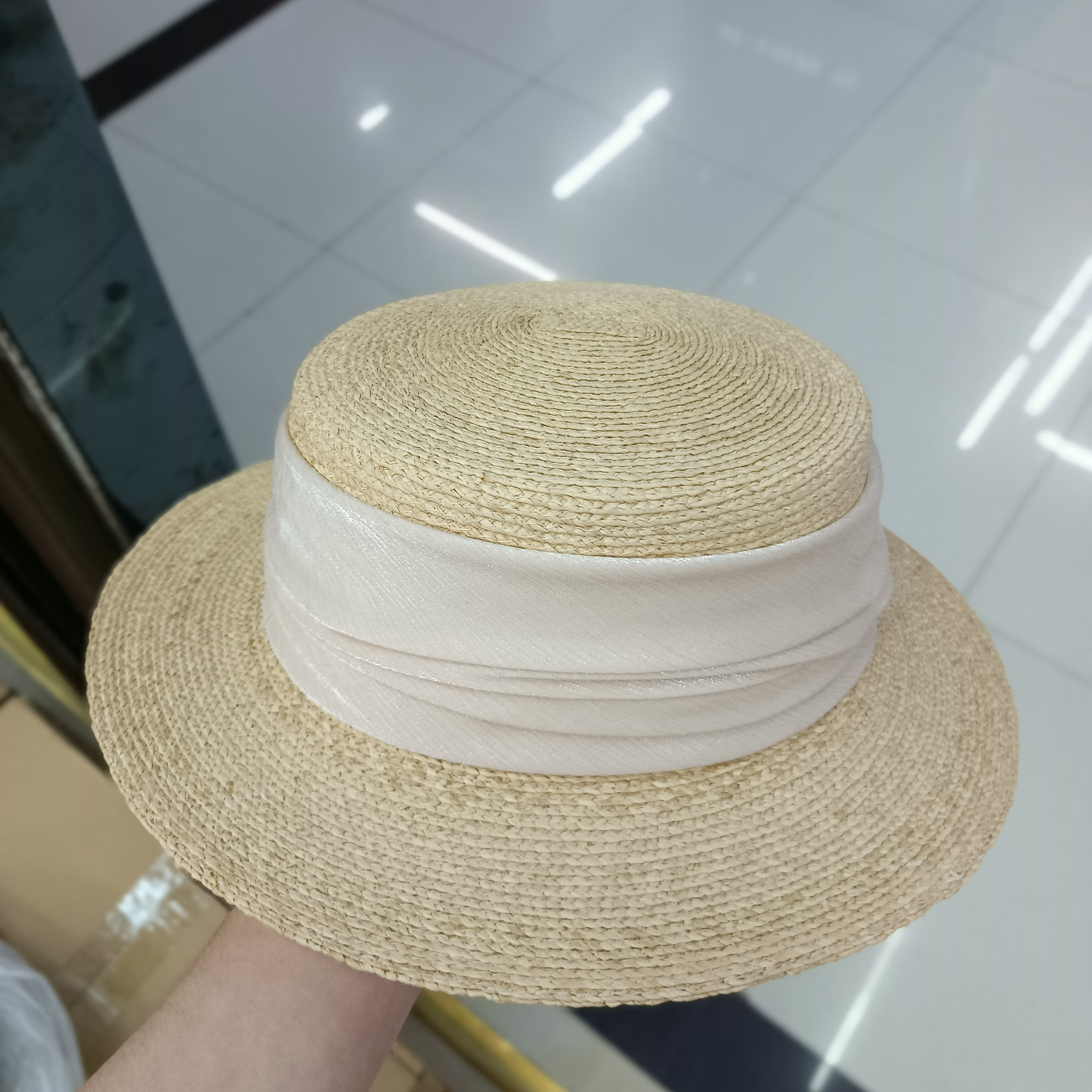 Raffia Flat Hat With Colored Ribbon