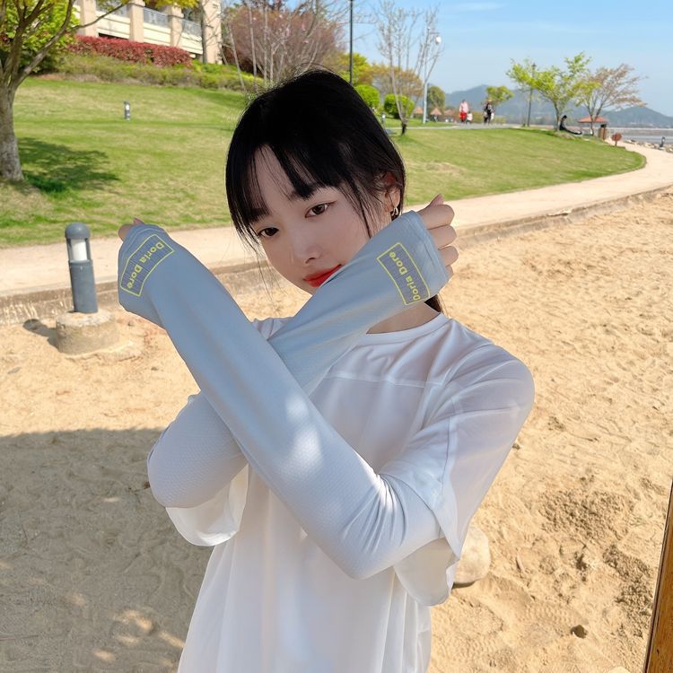 Sunscreen Ice Sleeve Female Ins Student Korean Version Breathable Arm Sleeve Uv Protection Summer Ice Silk Lengthened Ice Sleeve Blue