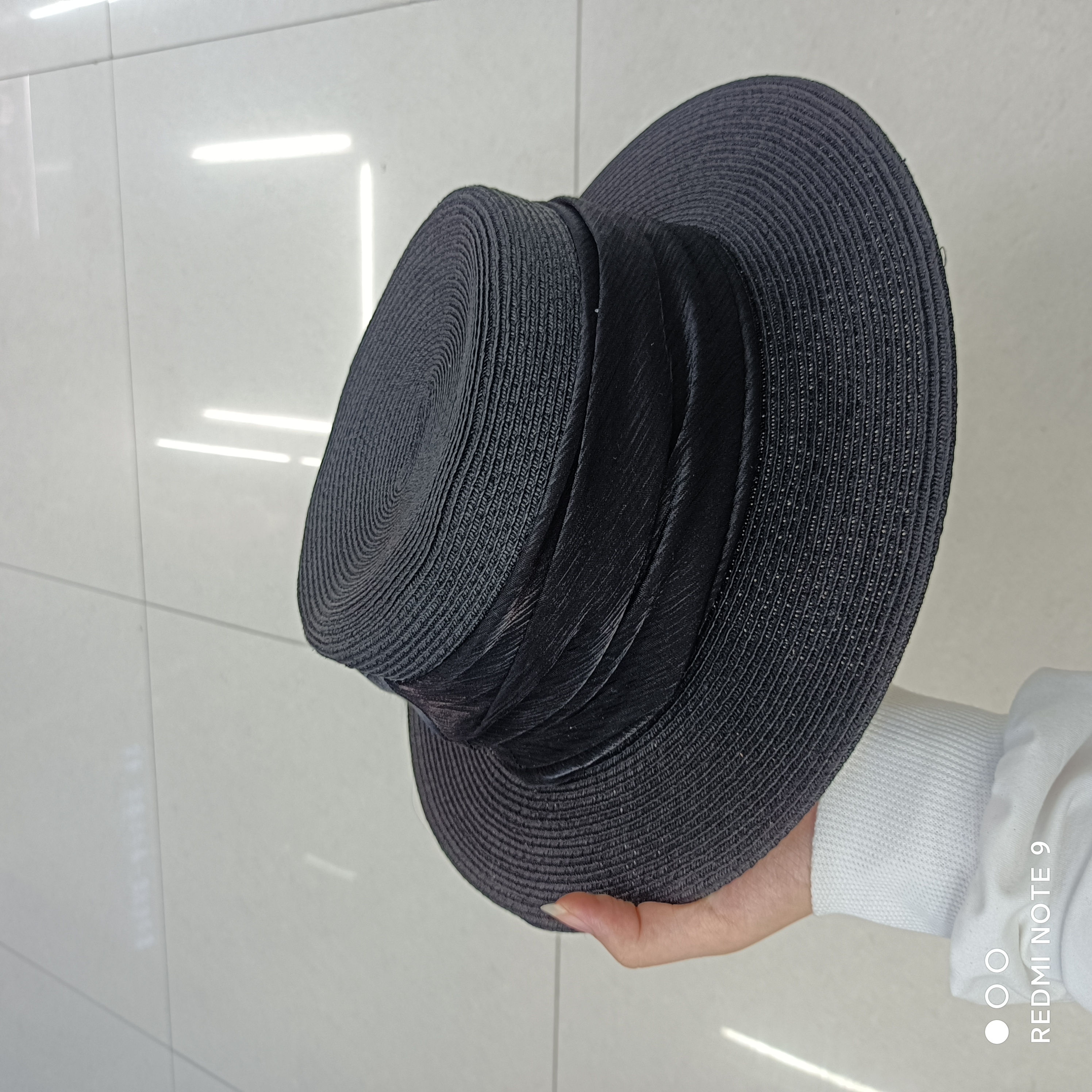 Papyrus Ribbon Black Flat Top Hat