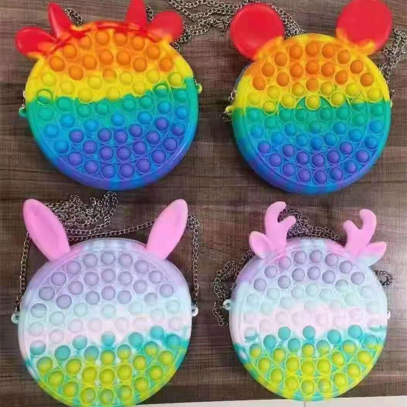 新款跨境网红灭鼠先锋链条单肩包马卡龙解压泡泡乐渐变零钱包