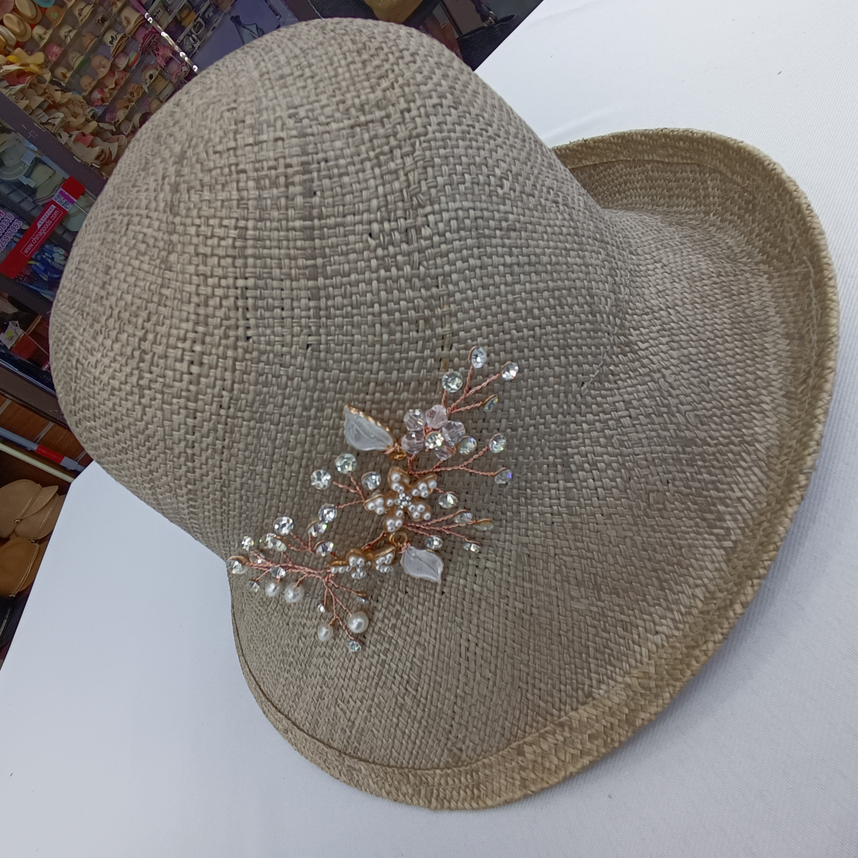 Straw Hat Grey With Rolled Edge