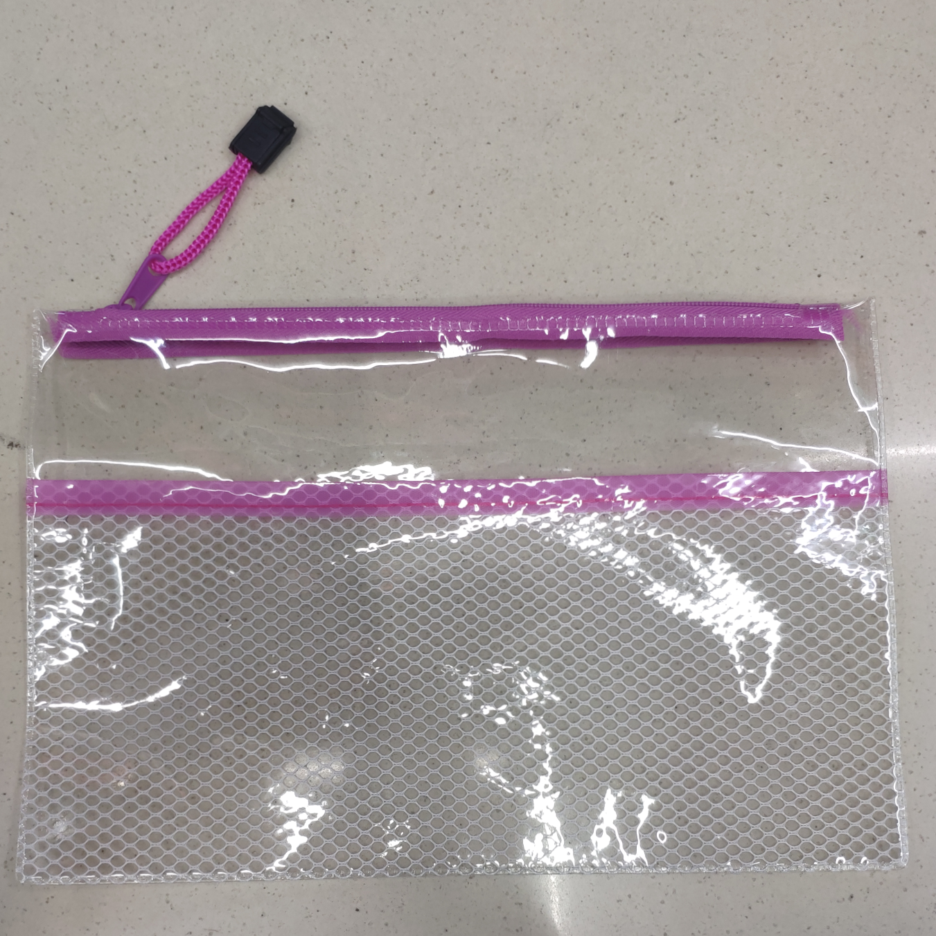 PVC超透明A5夹网袋，考试用品收纳袋图