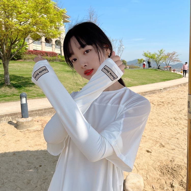 Sunscreen Ice Sleeve Female Ins Student Korean Version Breathable Arm Sleeve Uv Protection Summer Ice Silk Lengthened Ice Sleeve White