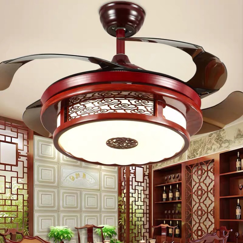 中式吊扇灯隐形风扇灯客厅灯具中国风led灯家用实木复古餐厅吊灯