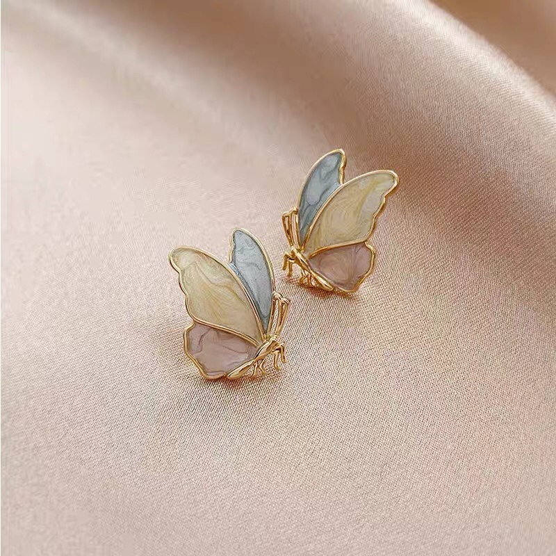 Exquisite drop oil colorful butterfly small fresh small fashion cute earrings