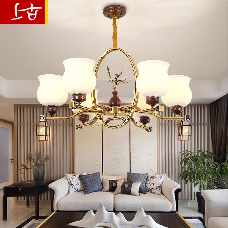 新款简奢新中式全铜吊灯客厅中国风家用大气酒店别墅餐厅书房灯具