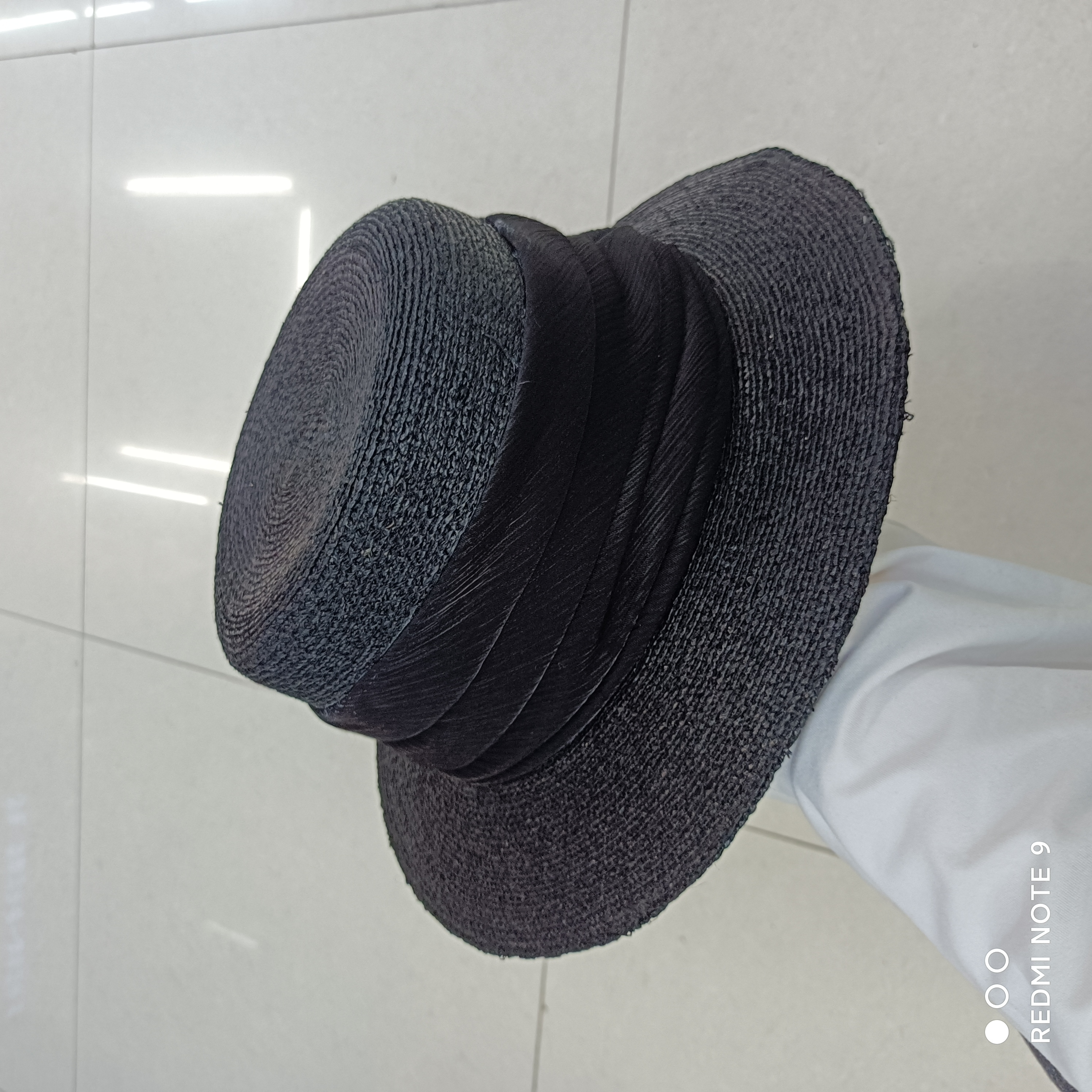 Raffia Black Ribbon Flat Top Hat