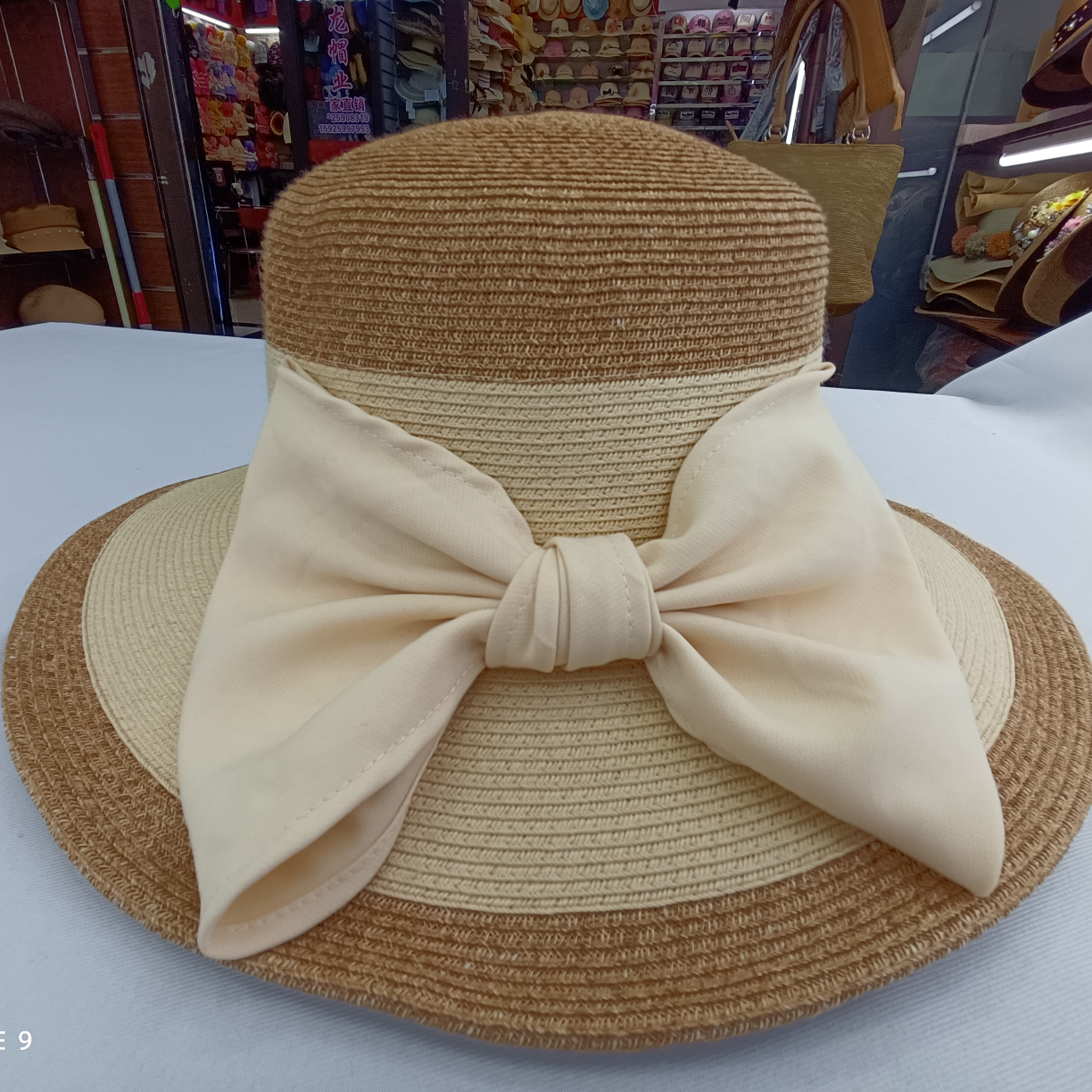 Brown Straw Hat With Large Bow
