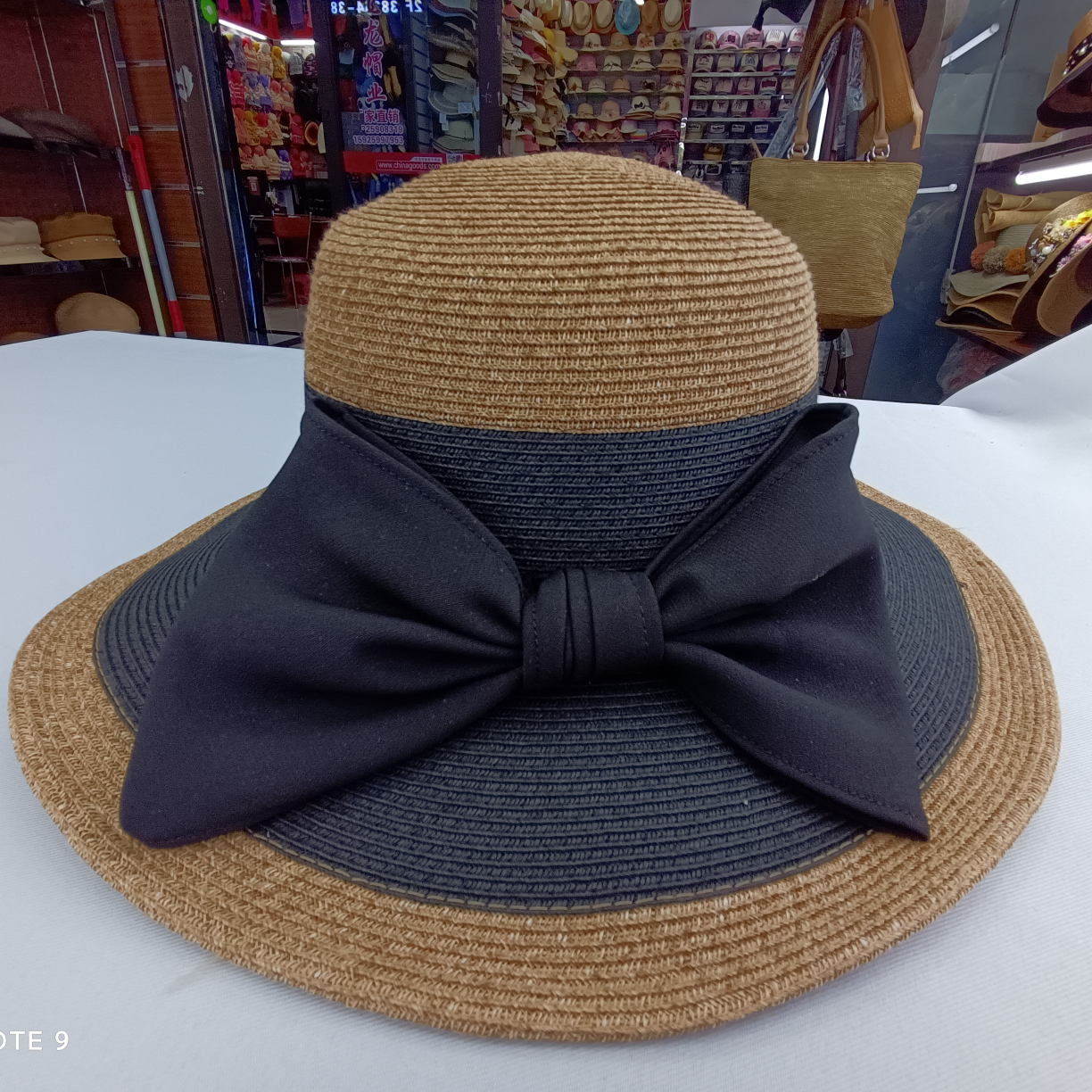 Black Straw Hat With Large Bow