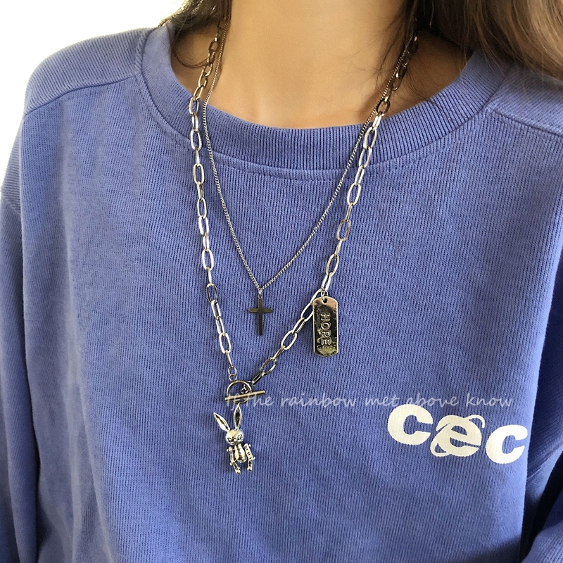 Double-layer stacked rabbit accessory long pendant necklace, female trendsetter Instagram hip-hop sweater chain, personalized hoodie chain