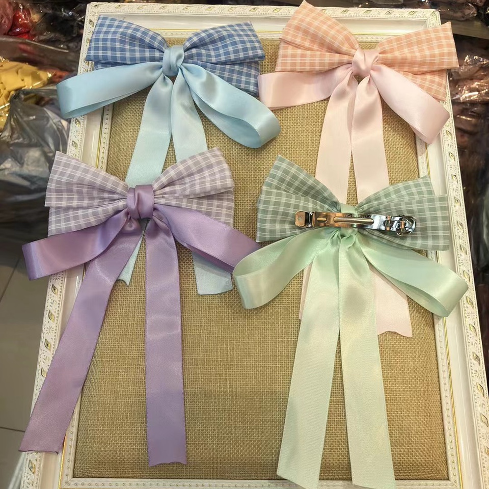 格子织带发夹紫色