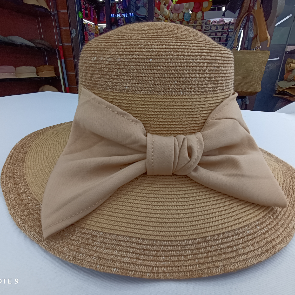 Khaki Straw Hat With Large Bow