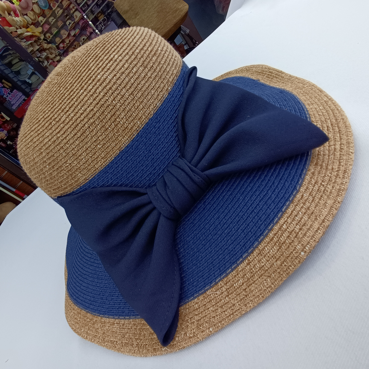 Royal Blue Straw Hat With Large Bow