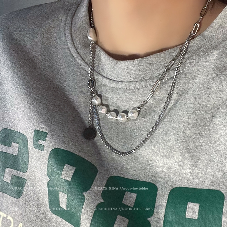 Baroque pearl necklace, light luxury and niche, smiling couple, collarbone chain for women, Instagram hip-hop cold style, neck chain for men, trendy