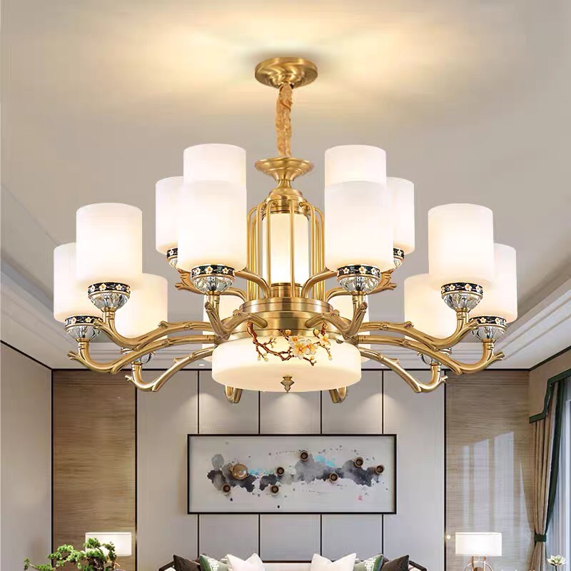 上古新款全铜吊灯新中式客厅灯轻奢、大气餐厅灯吊灯中国风铜灯。图
