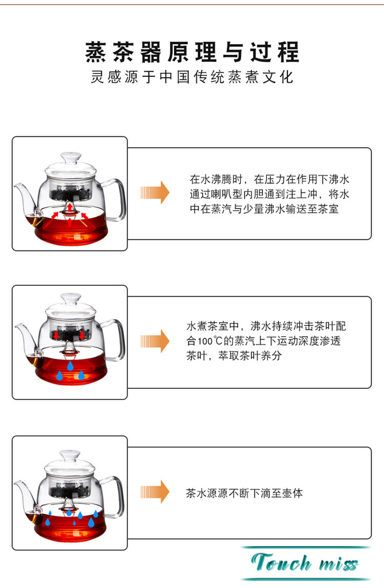 玻璃泡茶壶蒸汽煮茶器蒸茶壶烧水高硼硅耐高温一壶两胆一壶两胆一壶两胆详情图4