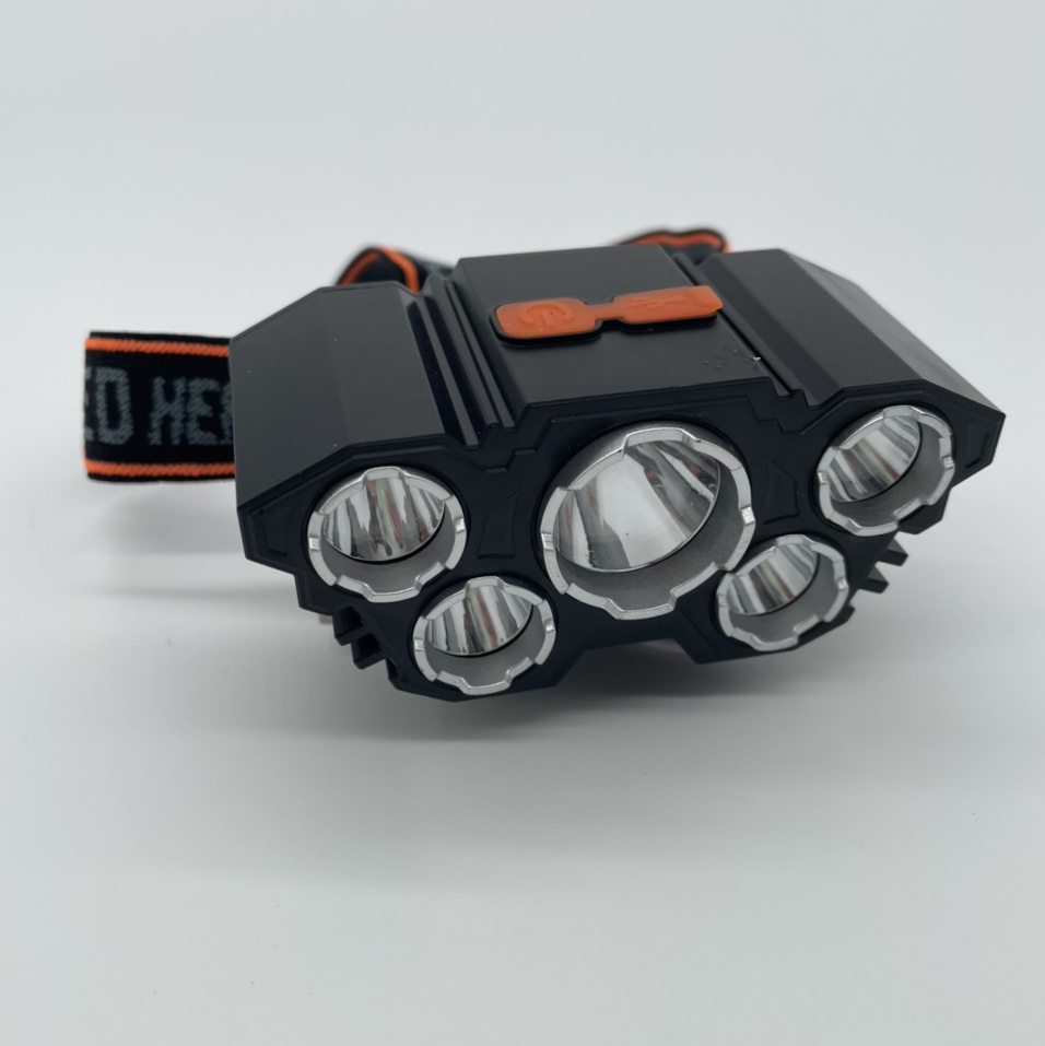 新款5LED头灯多头照明内置电池塑料充电USB头灯