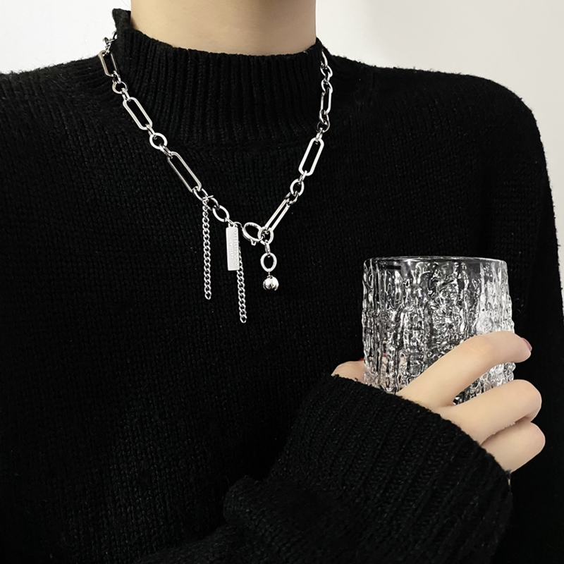 Steel gender-neutral texture spliced necklace for men and women, adjustable length on the street, hip-hop Instagram cool chain