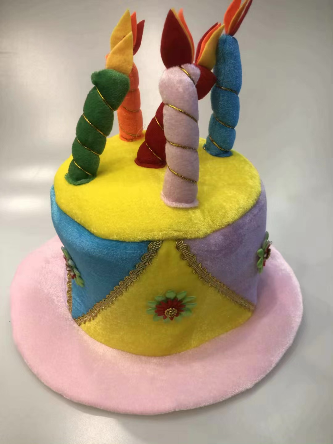 Birthday hat, adult birthday cake hat, patchwork and lace birthday hat, festival party details Picture